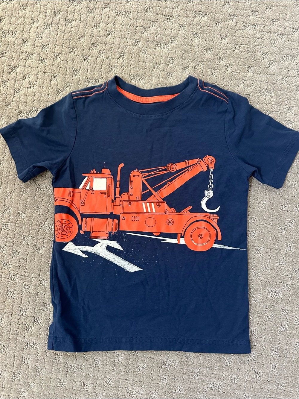 Tea Collection Navy Tee with Bright Orange Tow Truck Graphic- Sz 6